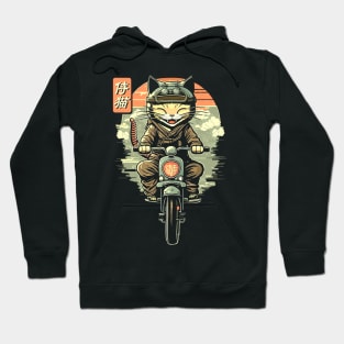 Japanese Samurai Cat on Motorcycle Kawaii Ninja Cat Hoodie